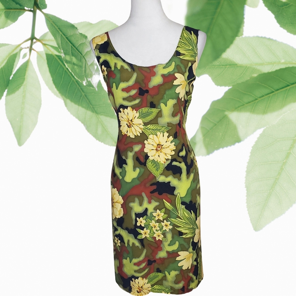 Looking Good 100% Rayon Tropical Print Sleeveless Dress